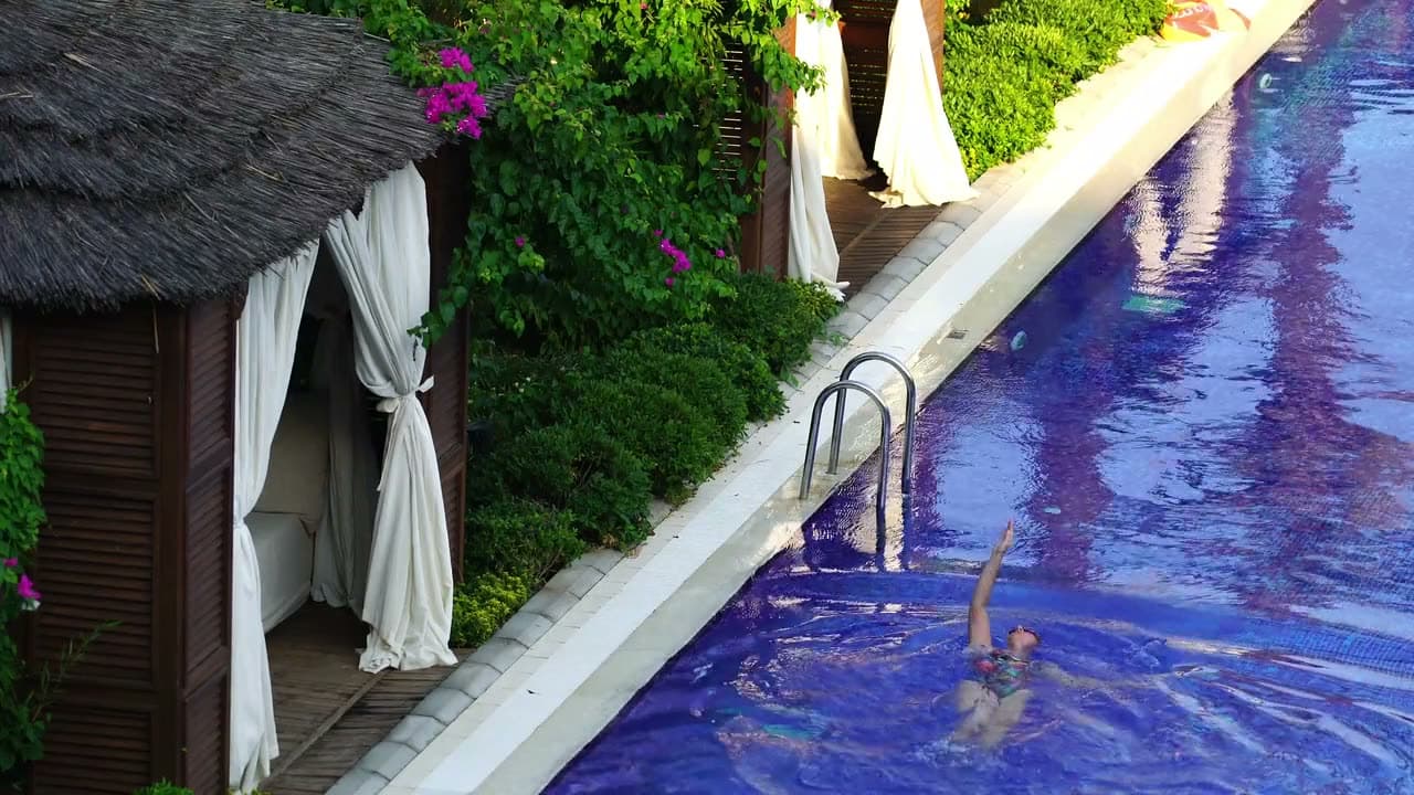 Poolside cabanas at a day club