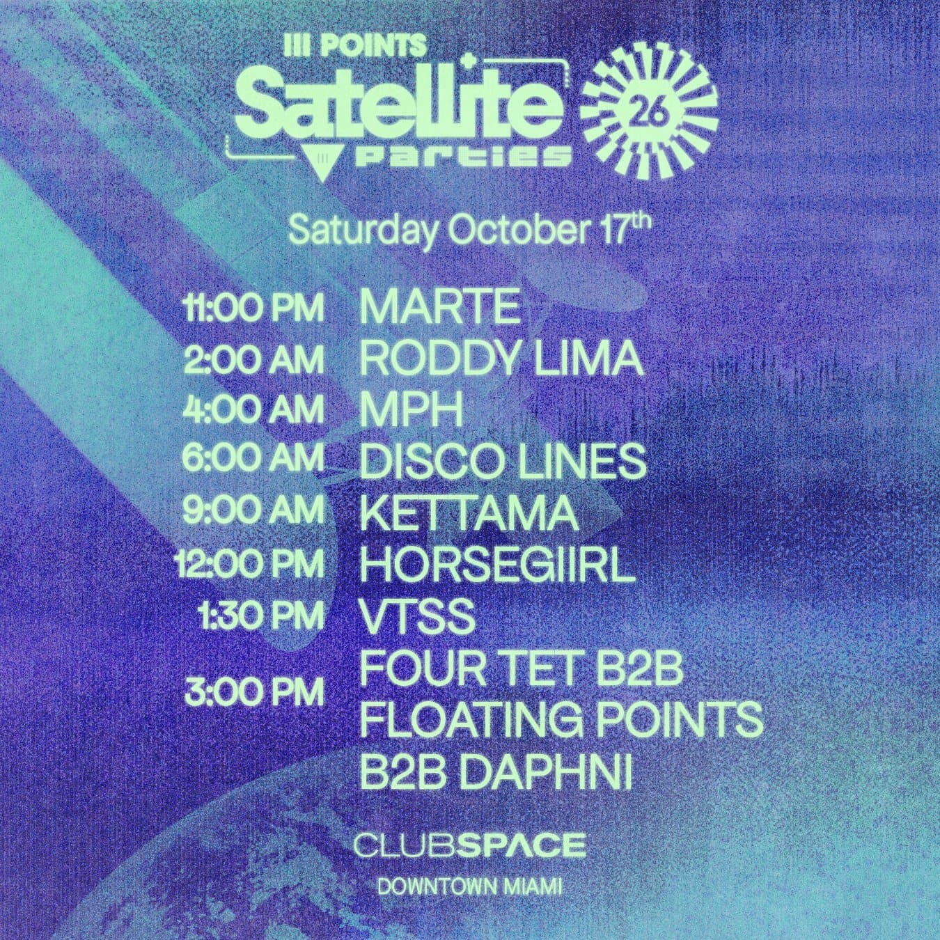Club Space (Terrace) — Satellite: Four Tet B2B Floating Points B2B Daphni, Disco Lines, horsegiirL, Kettama + more