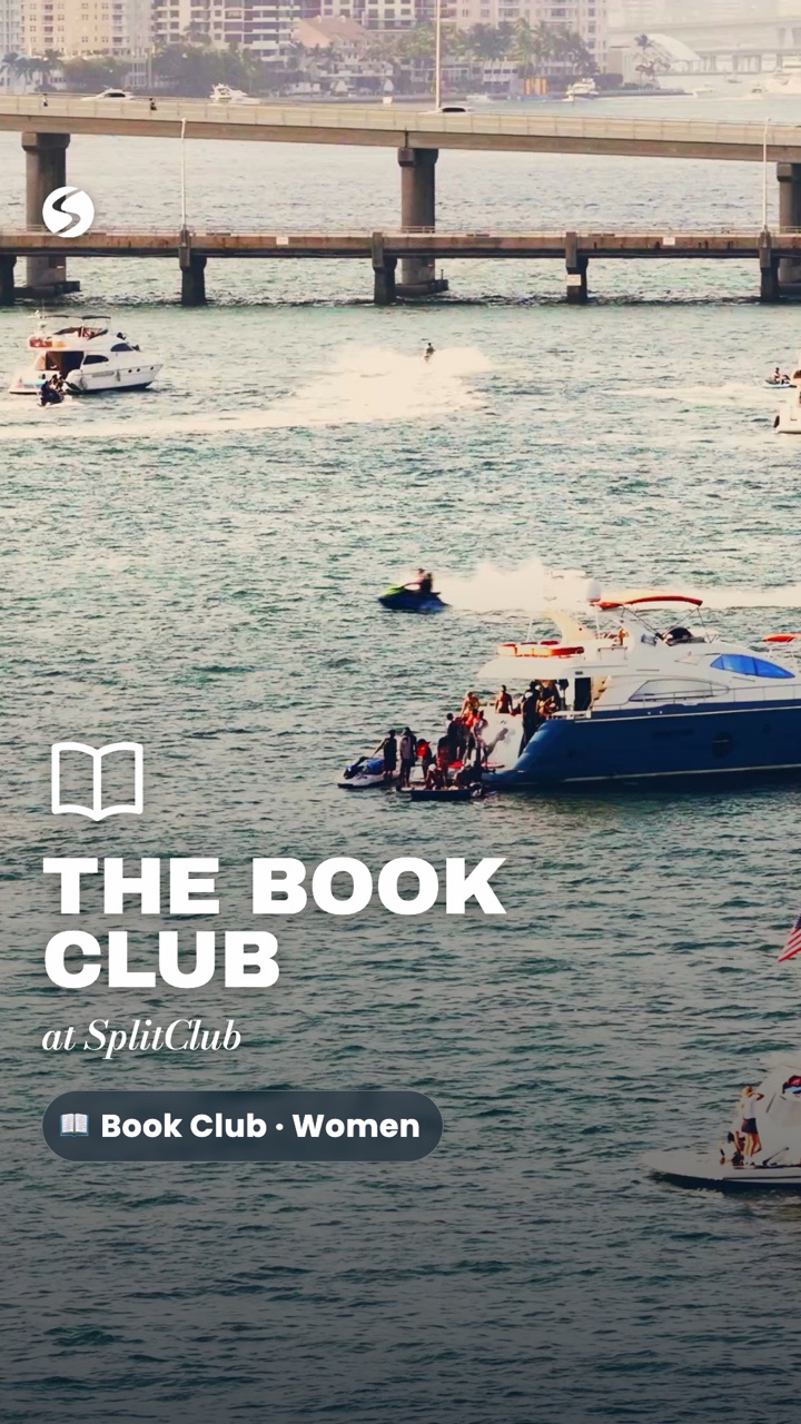 The Book Club at SplitClub: the club icon and name over Biscayne Bay