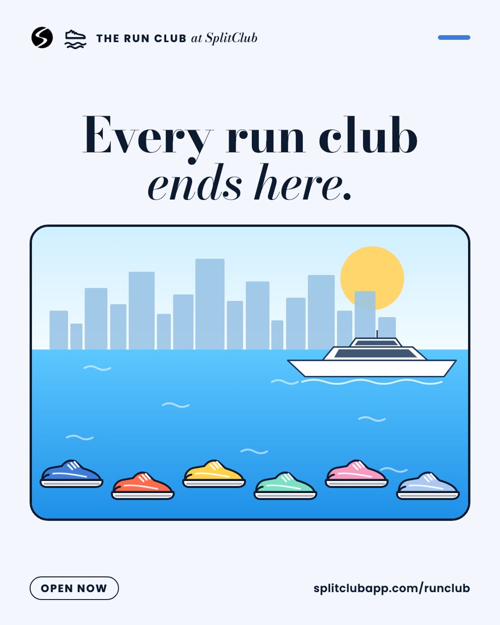 Every run club ends here. Running shoes in six colours at the edge of Biscayne Bay.
