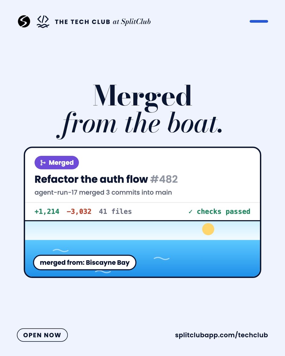 Merged from the boat. A merged pull request over Biscayne Bay.